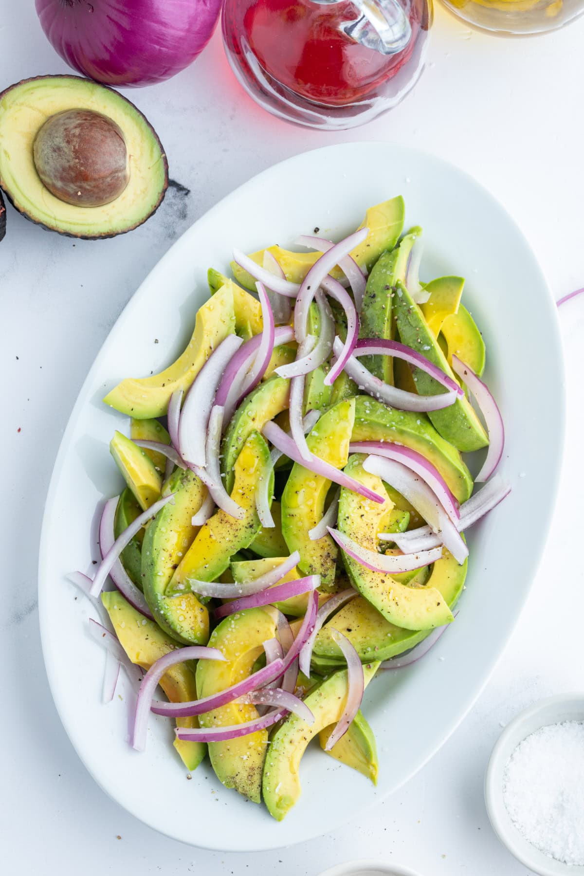 Avocado and Onion Salad recipe from RecipeGirl.com avocado and onion salad on oval platter