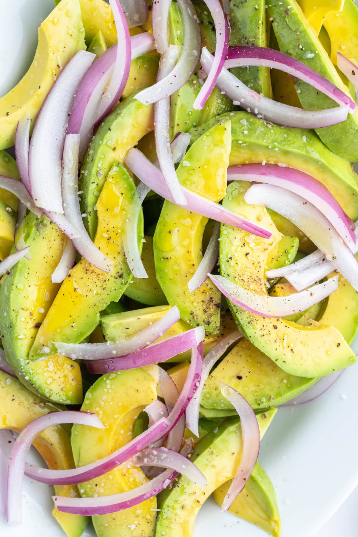 Avocado and Onion Salad recipe from RecipeGirl.com close up avocado and onion salad
