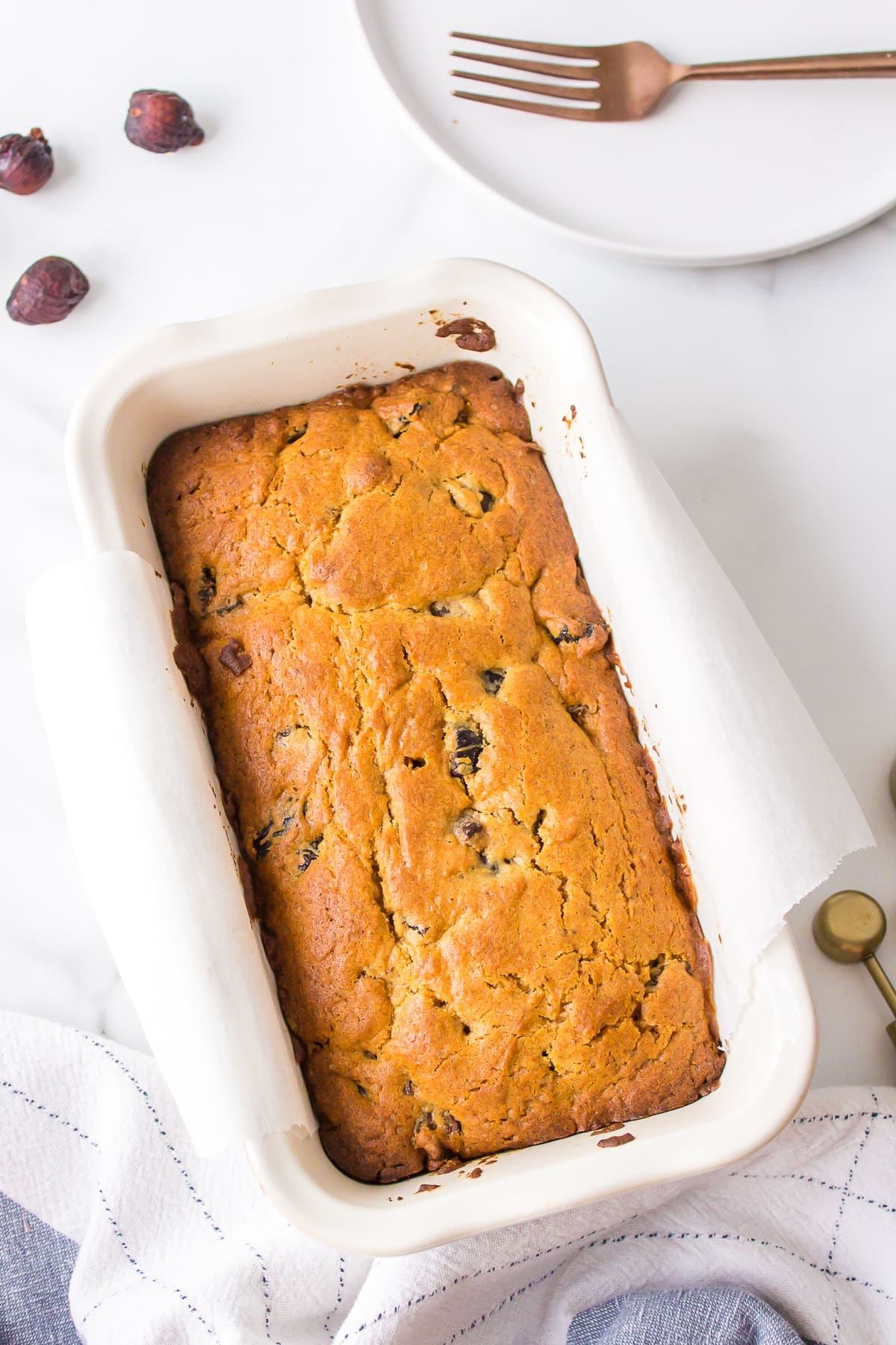 Caramel Fig Bread recipe from RecipeGirl.com overhead shot of caramel fig bread