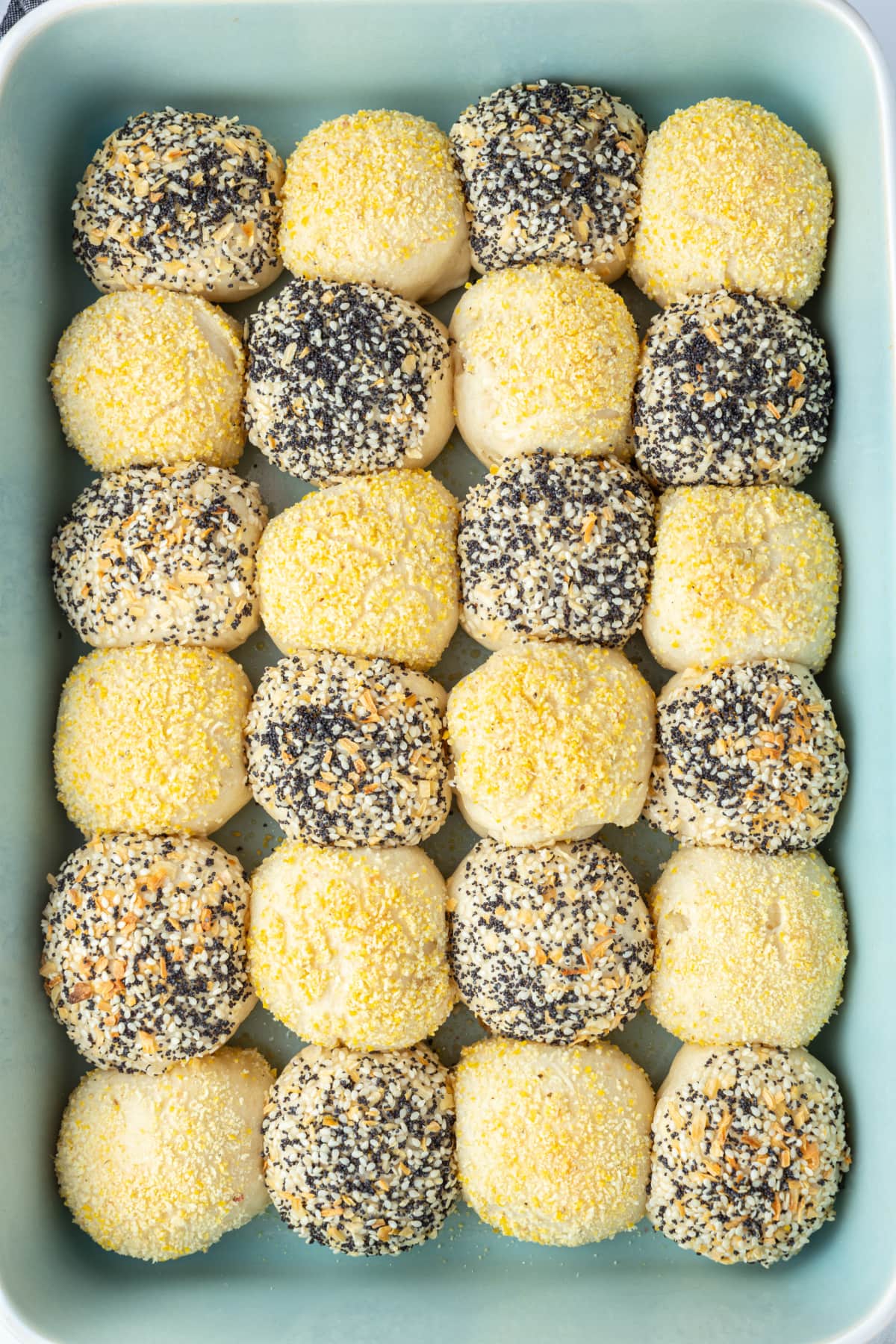 Checkerboard Dinner Rolls recipe from RecipeGirl.com checkerboard dinner rolls in a baking pan