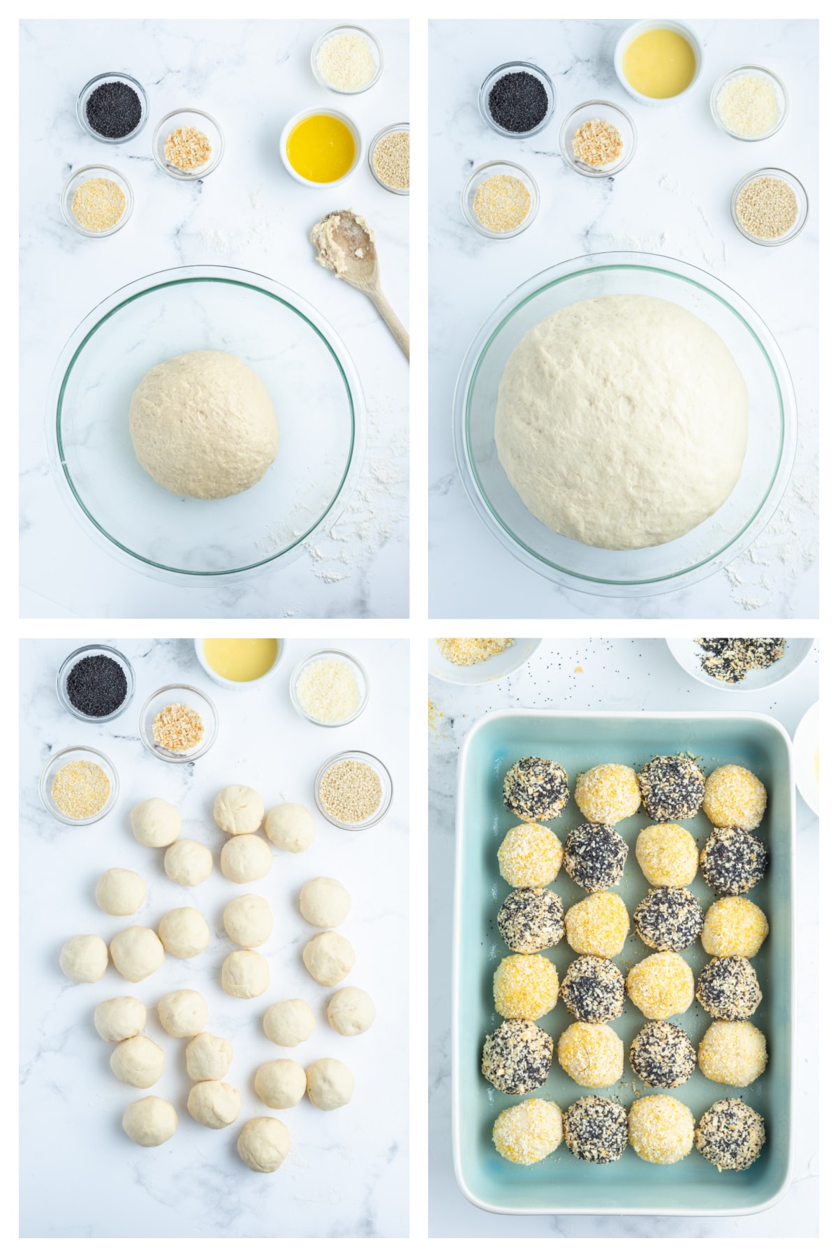 Checkerboard Dinner Rolls recipe from RecipeGirl.com four photos showing how to make checkerboard dinner rolls