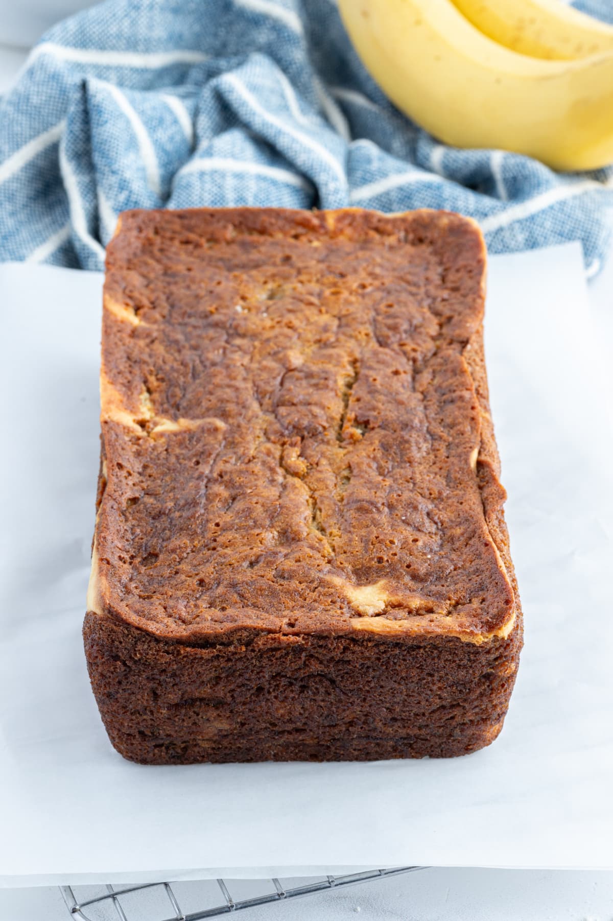 Cheesecake Banana Bread recipe from RecipeGirl.com loaf of cheesecake banana bread