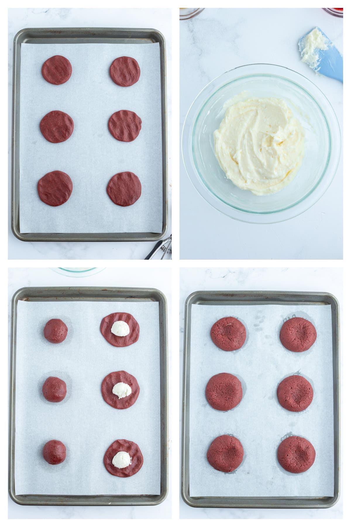 Cheesecake Stuffed Red Velvet Cookies recipe from RecipeGirl.com : Christmas cookies : Valentine's Day Cookies four photos sharing how to make cheesecake stuffed red velvet cookies