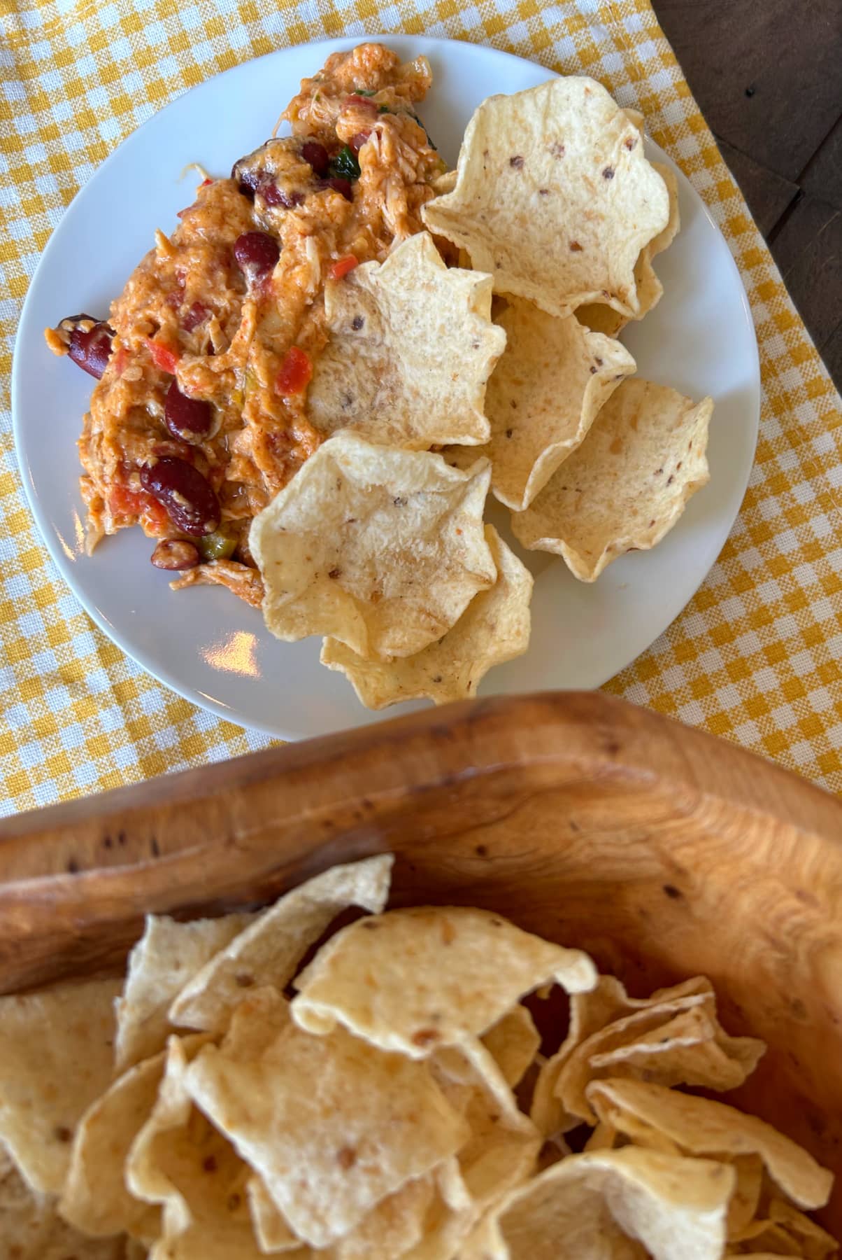 Slow Cooker Chicken Taco Dip recipe from RecipeGirl.com serving of slow cooker chicken taco dip on plate