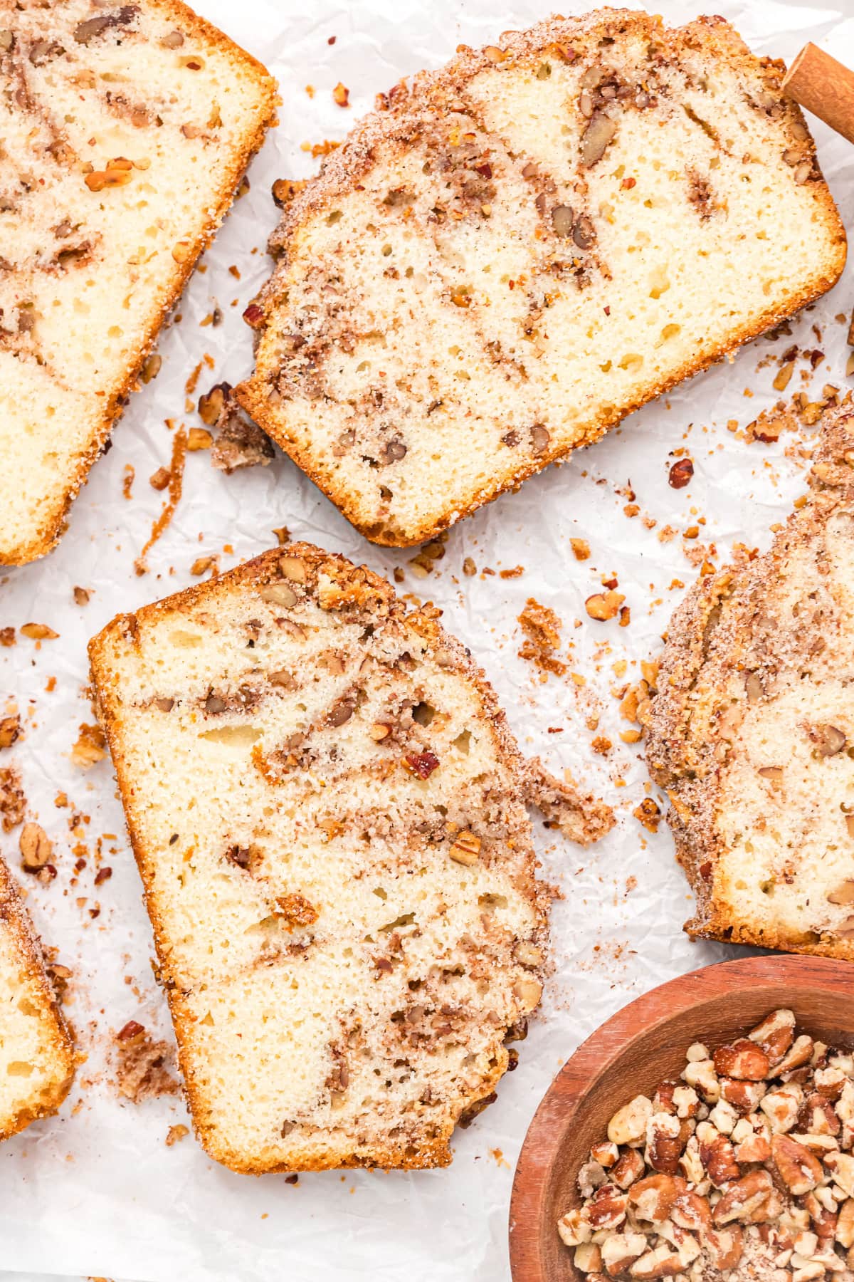 Cinnamon Pecan Bread slices of cinnamon pecan bread