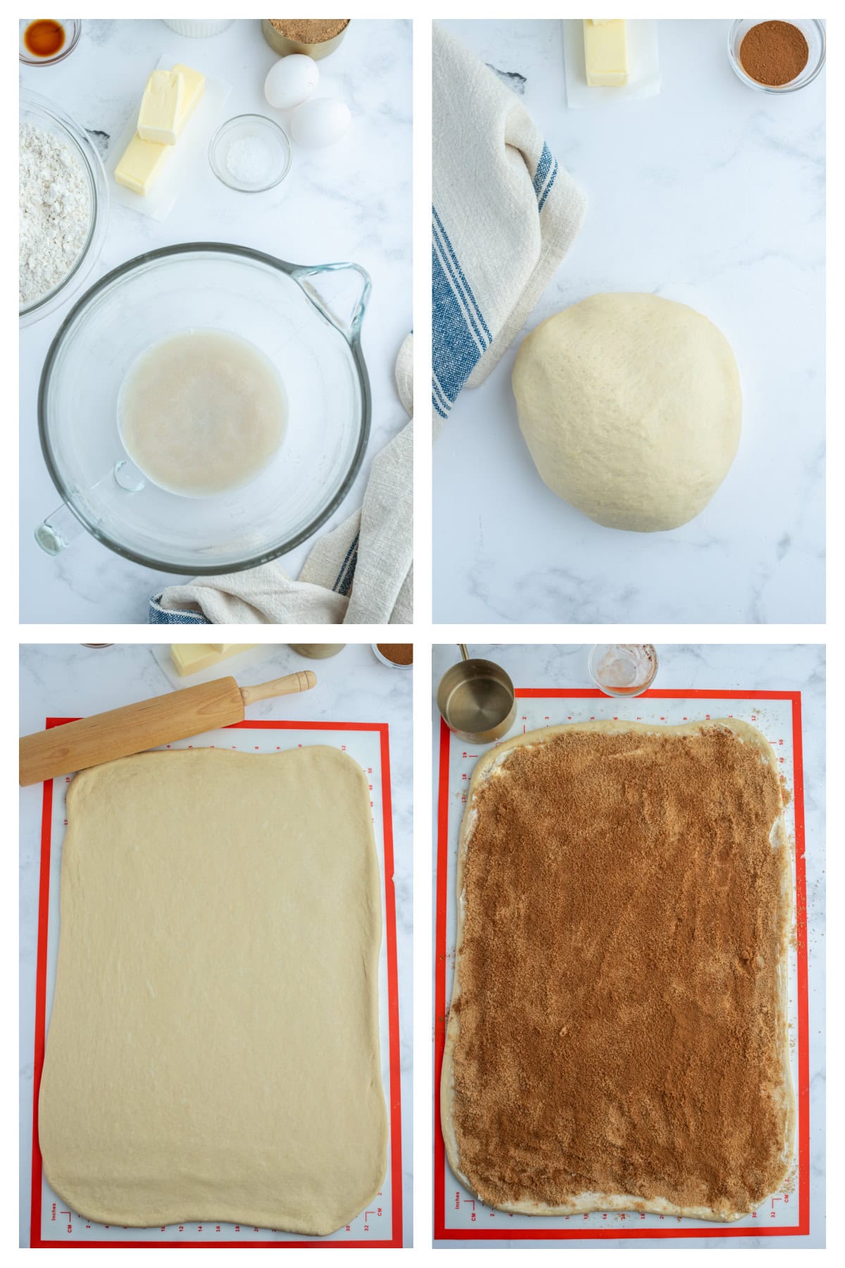 Copycat Cinnabon Cinnamon Rolls recipe from RecipeGirl.com four photos showing how to make copycat cinnabon cinnamon rolls