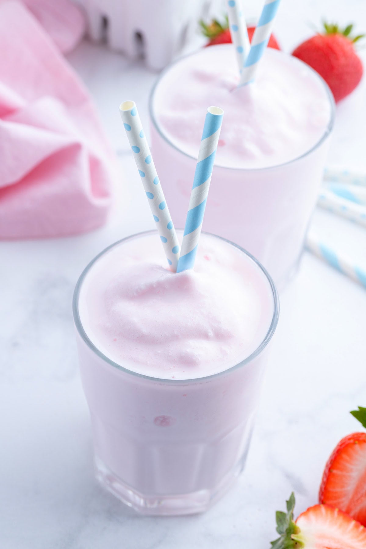 Copycat Wendy's Strawberry Frosty recipe from RecipeGirl.com copycat wendy's strawberry frosty in glass