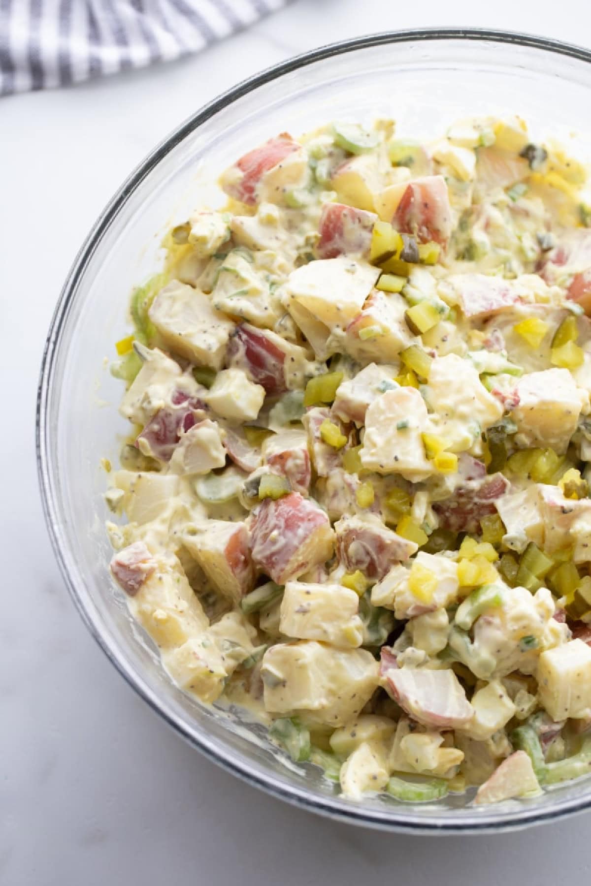 21 Favorite Potato Salad Recipes collection on RecipeGirl.com bowl of dill pickle potato salad