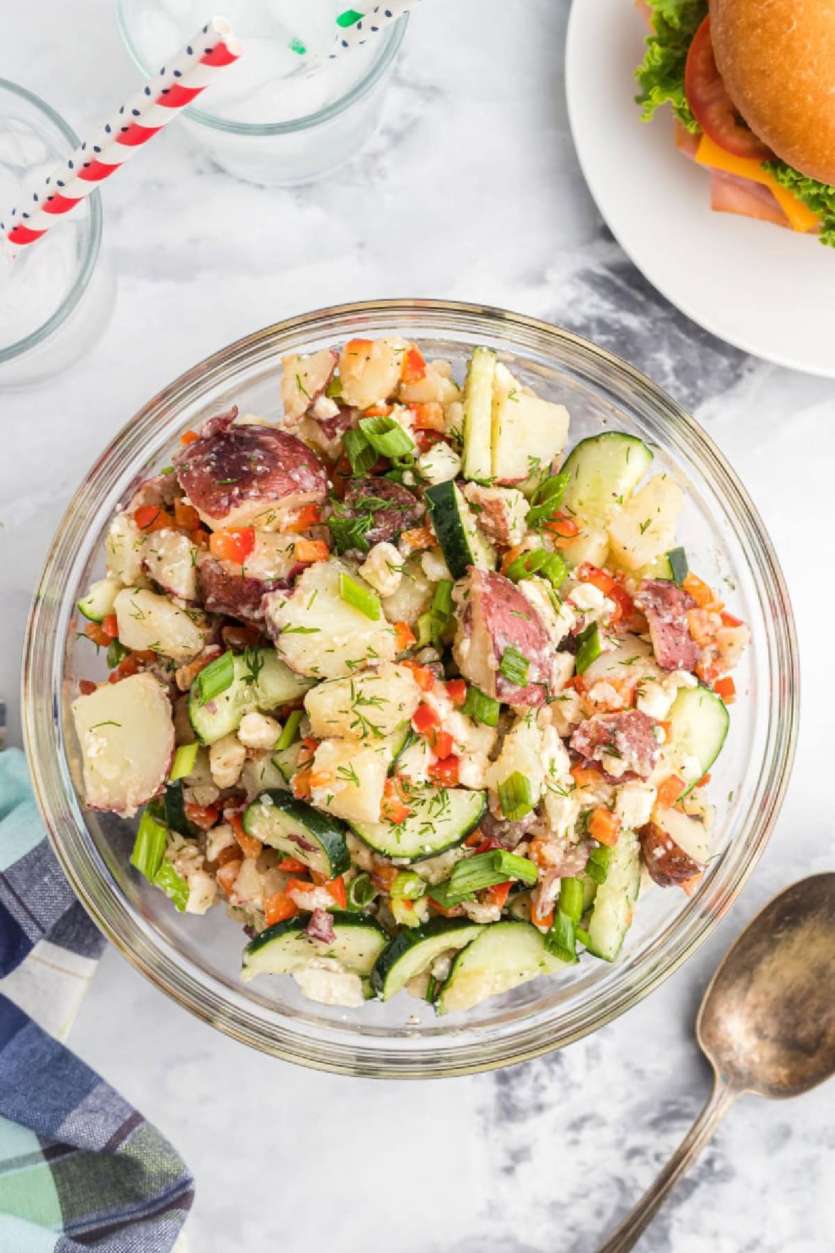 21 Favorite Potato Salad Recipes collection on RecipeGirl.com bowl of dill potato salad with feta