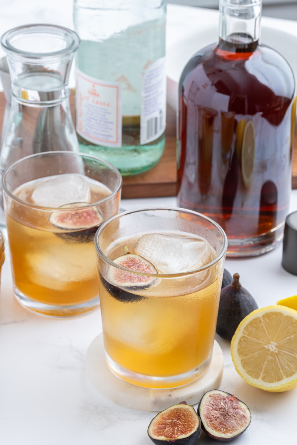 Fig Old Fashioned recipe from RecipeGirl.com fig old fashioned in cocktail glasses