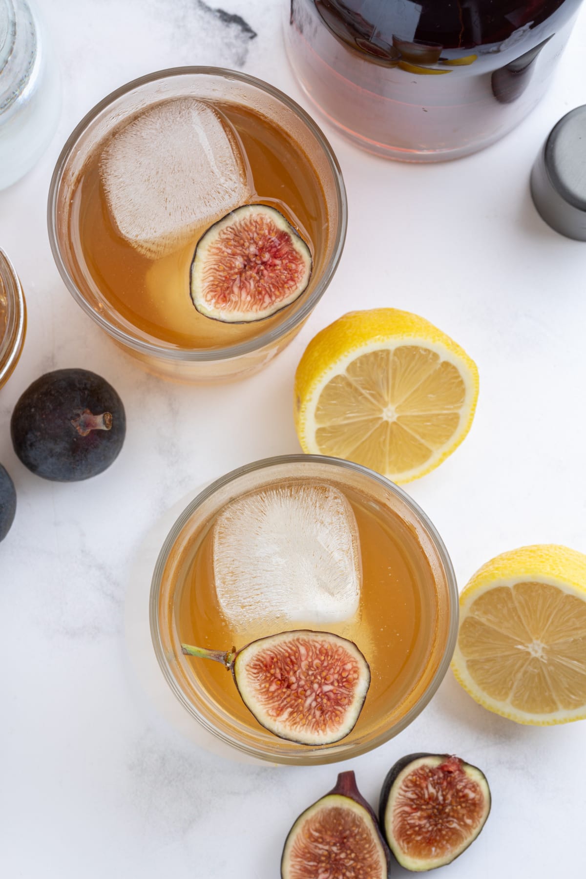 Fig Old Fashioned recipe from RecipeGirl.com overhead shot of two fig old fashioned