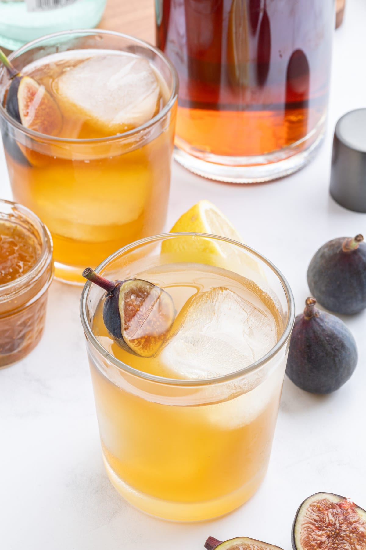 Fig Old Fashioned recipe from RecipeGirl.com fig old fashioned in cocktail glasses