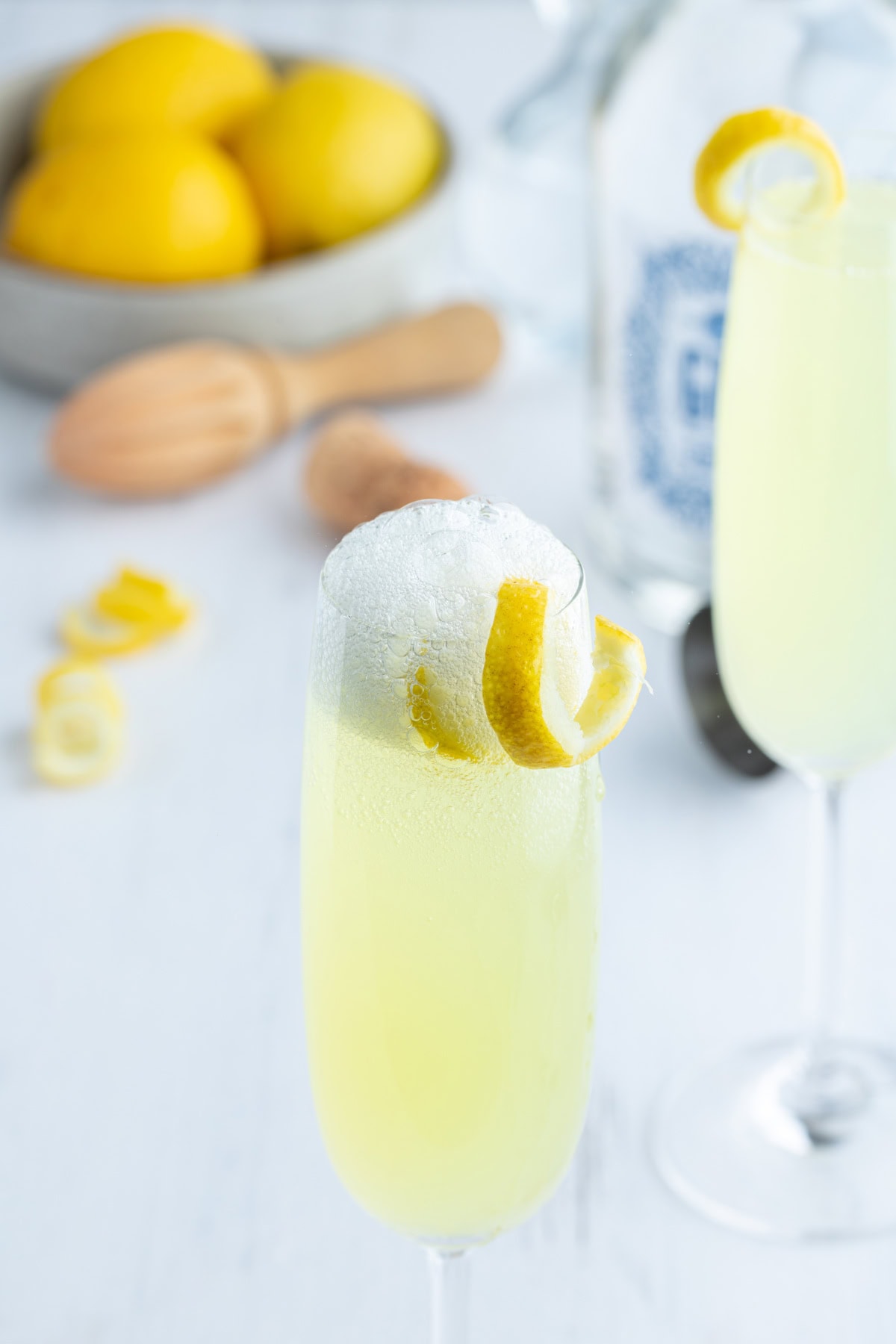 French 75 Cocktail recipe from RecipeGirl.com close up of french 75