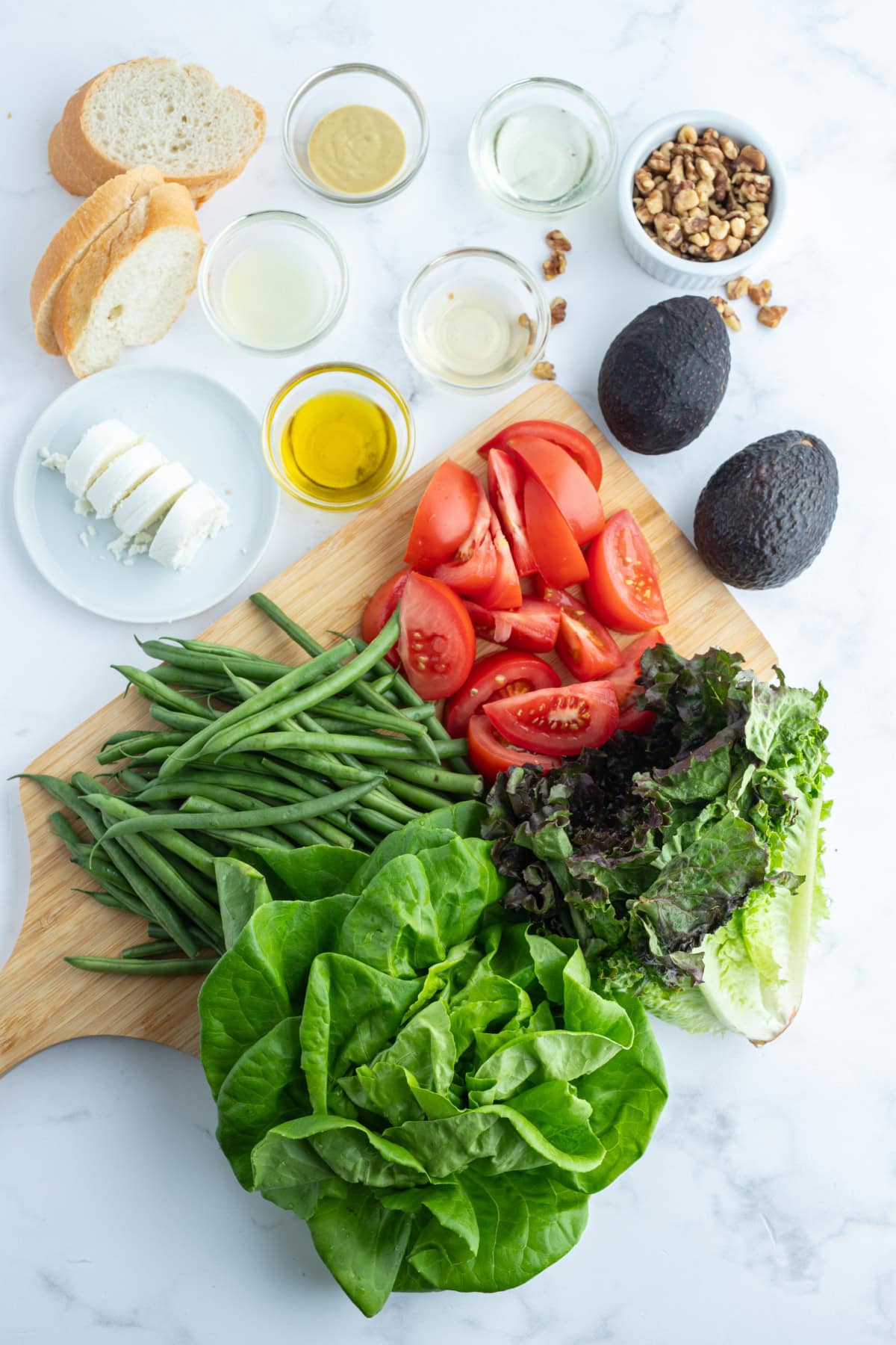 French Goat Cheese Salad recipe from RecipeGirl.com ingredients displayed for making french goat cheese salad