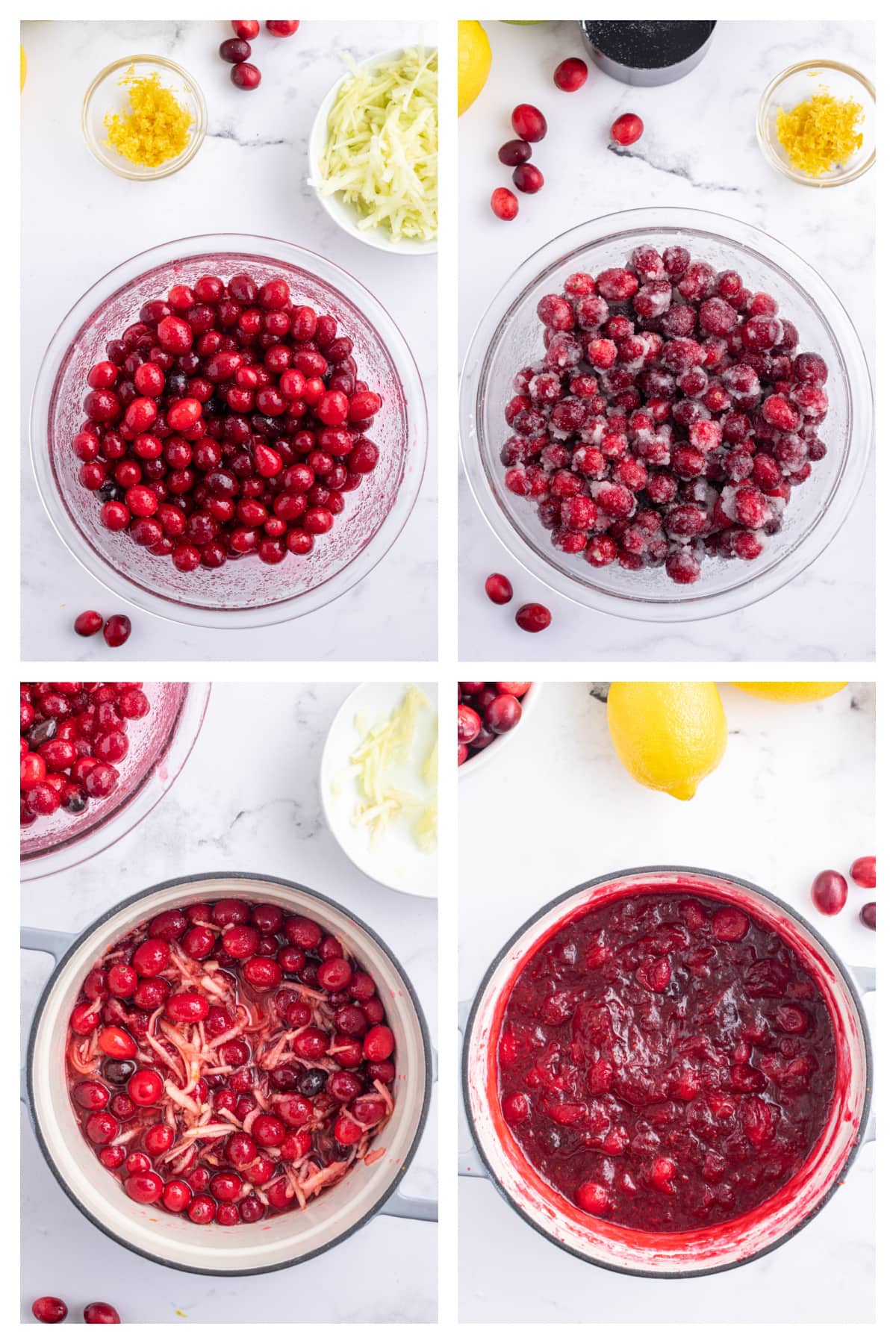 Fresh Cranberry Jam recipe from RecipeGirl.com four photos showing how to make fresh cranberry jam