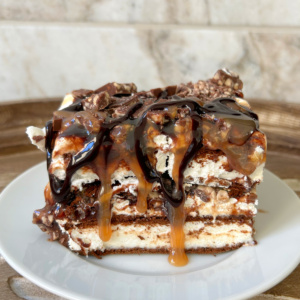 slice of frozen caramel toffee ice cream sandwich dessert on plate