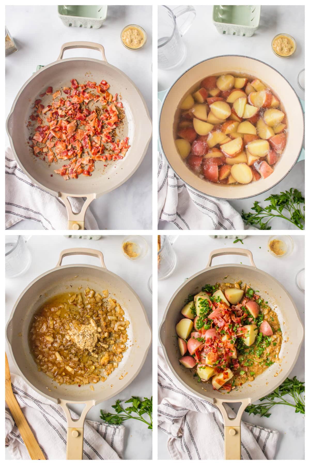 German Potato Salad recipe from RecipeGirl.com four photos showing how to make german potato salad