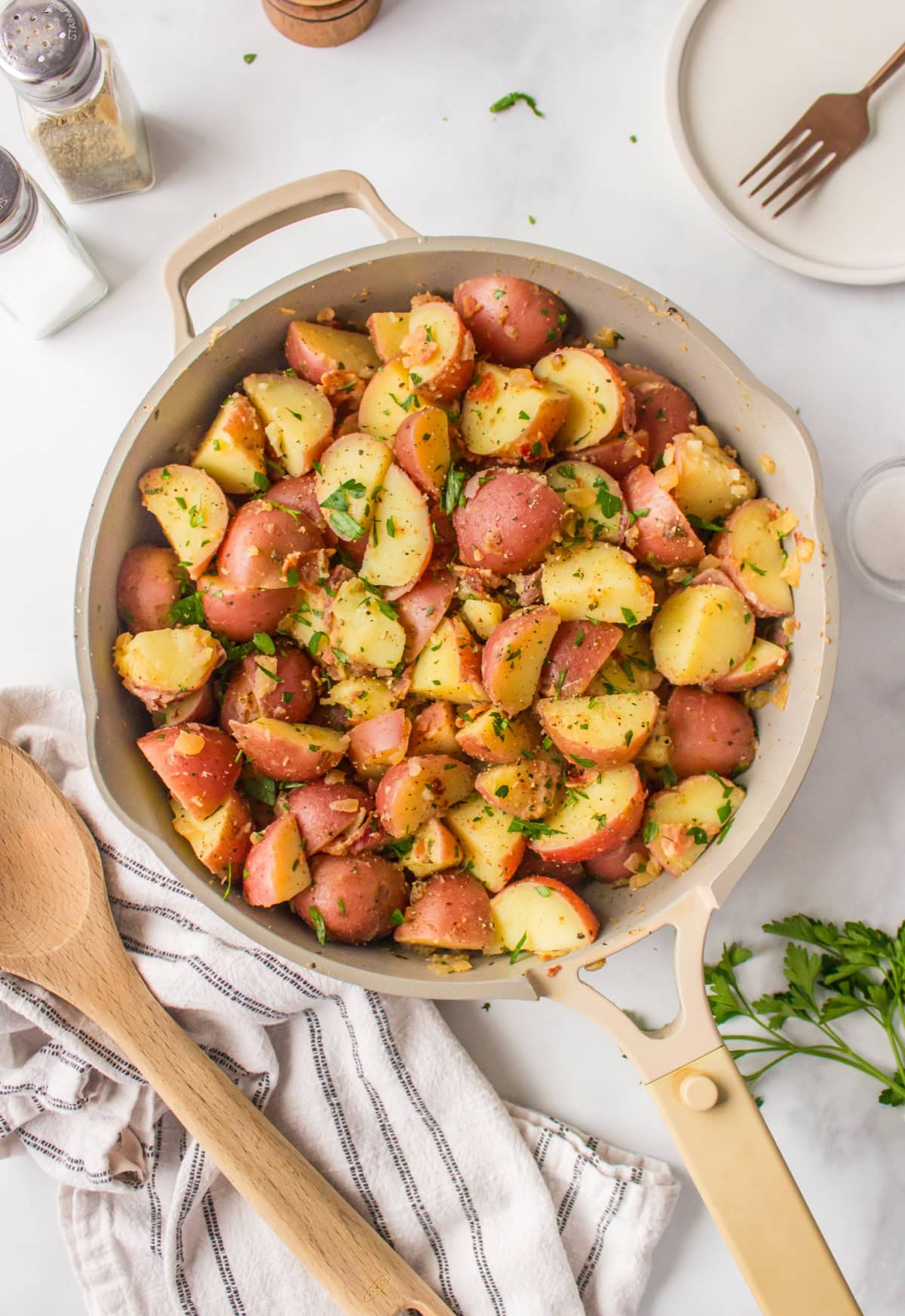 German Potato Salad recipe from RecipeGirl.com pan of german potato salad