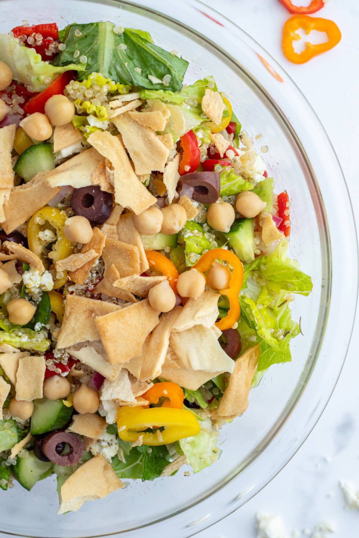 Greek Quinoa Chopped Salad recipe from RecipeGirl.com overhead shot of greek quinoa chopped salad