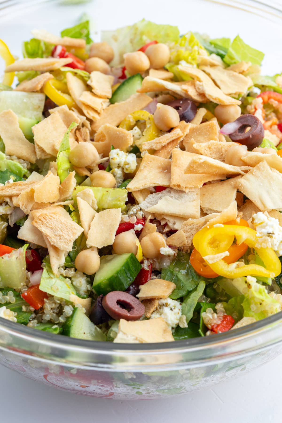 Greek Quinoa Chopped Salad recipe from RecipeGirl.com greek quinoa chopped salad in bowl