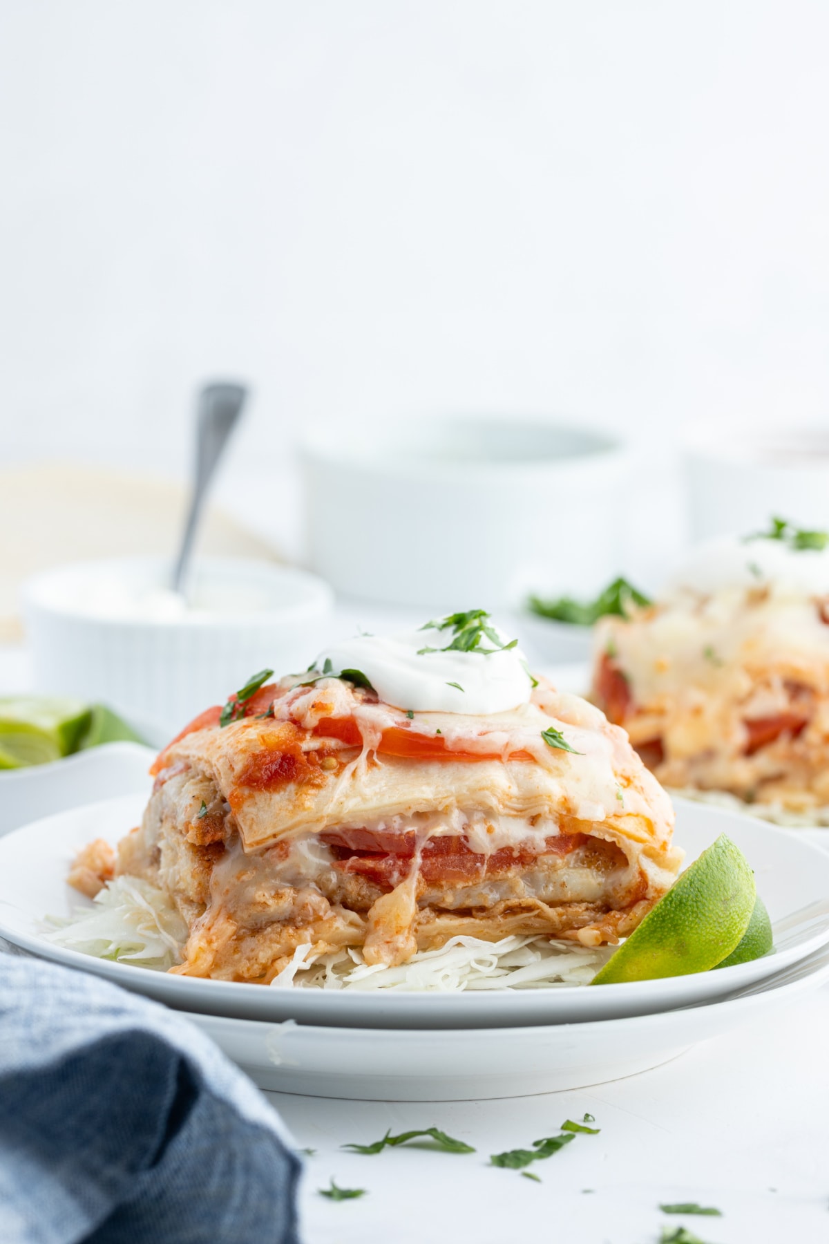 Inside Out Fish Tacos, otherwise known as Fish Taco Casserole recipe from RecipeGirl.com serving of fish taco casserole on plate