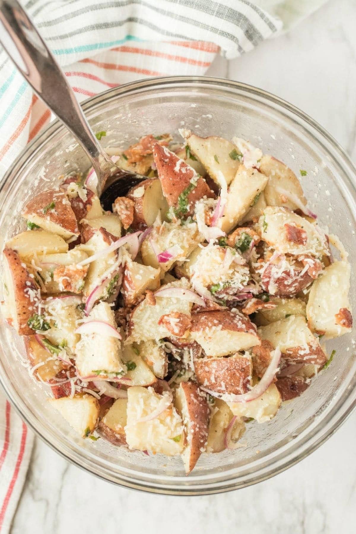 21 Favorite Potato Salad Recipes collection on RecipeGirl.com bowl of lemon basil roasted potato salad