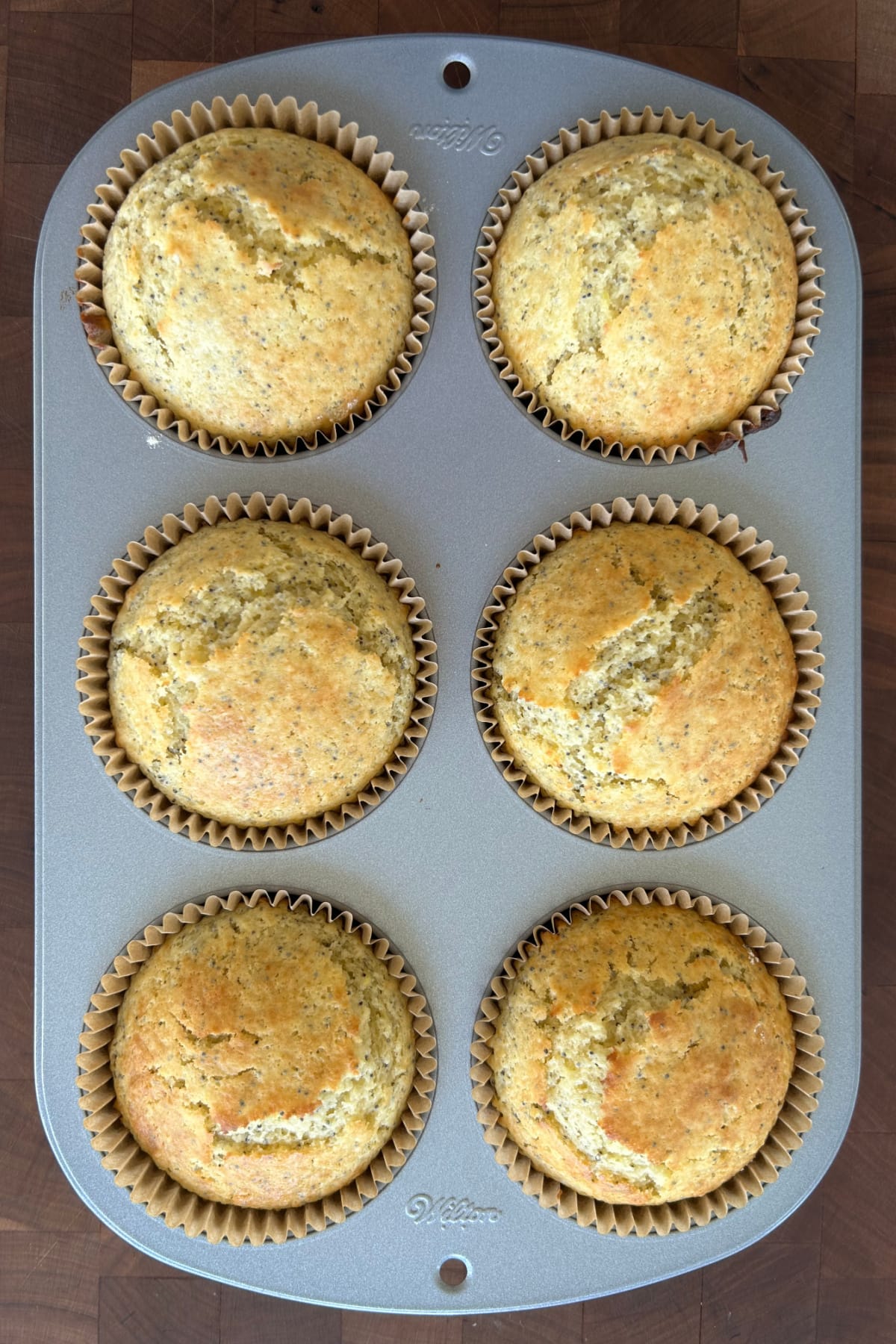 Lemon Poppy Seed Muffins recipe from RecipeGirl.com poppy seed muffins in pan