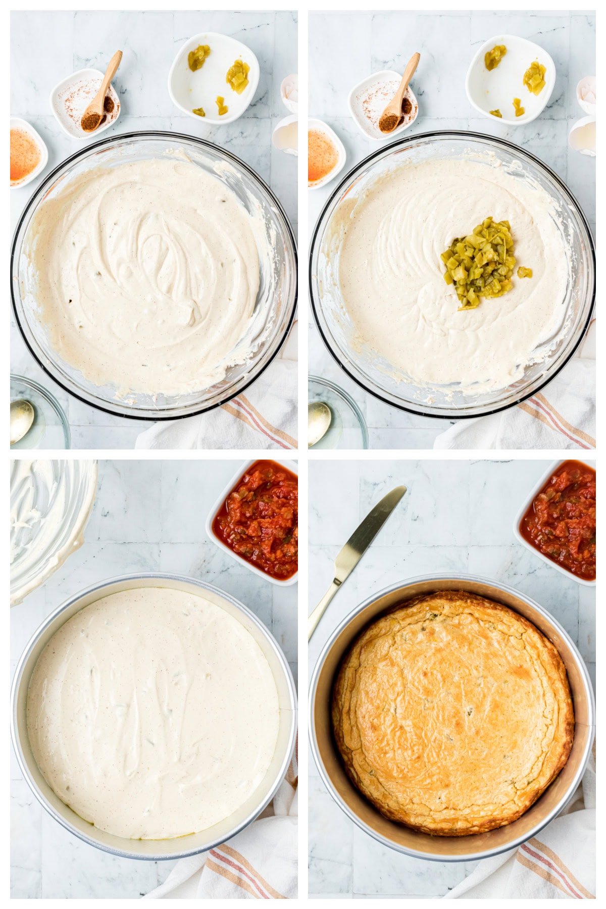 Mexican Cheesecake Dip recipe from RecipeGirl.com four photos showing how to make mexican cheesecake dip