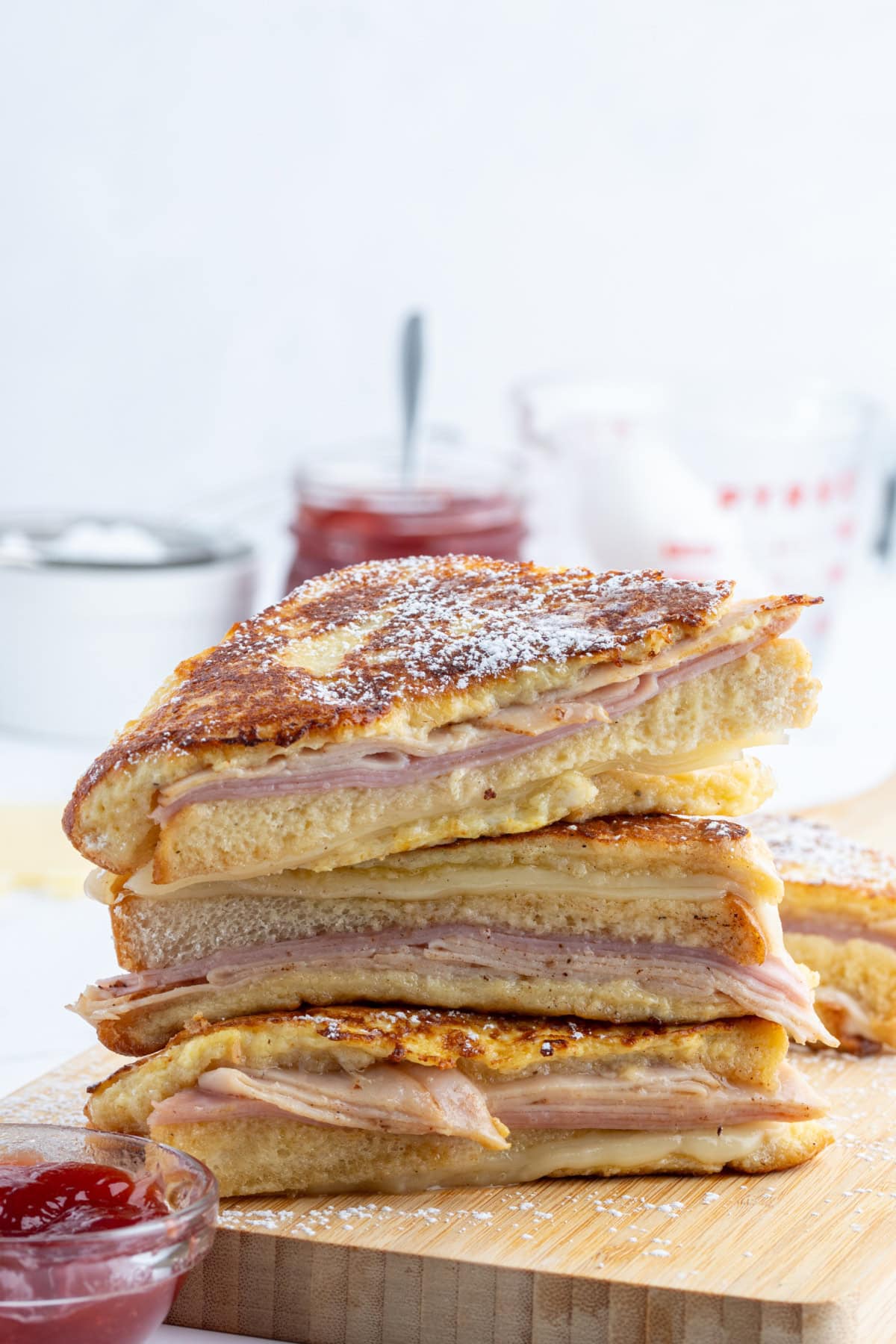 Monte Cristo Sandwich : classic French recipe from RecipeGirl.com monte cristo sandwich halves stacked