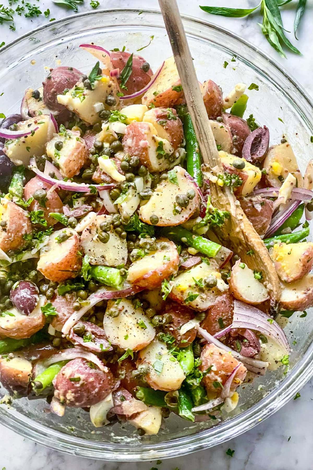 21 Favorite Potato Salad Recipes collection on RecipeGirl.com bowl of nicoise potato salad