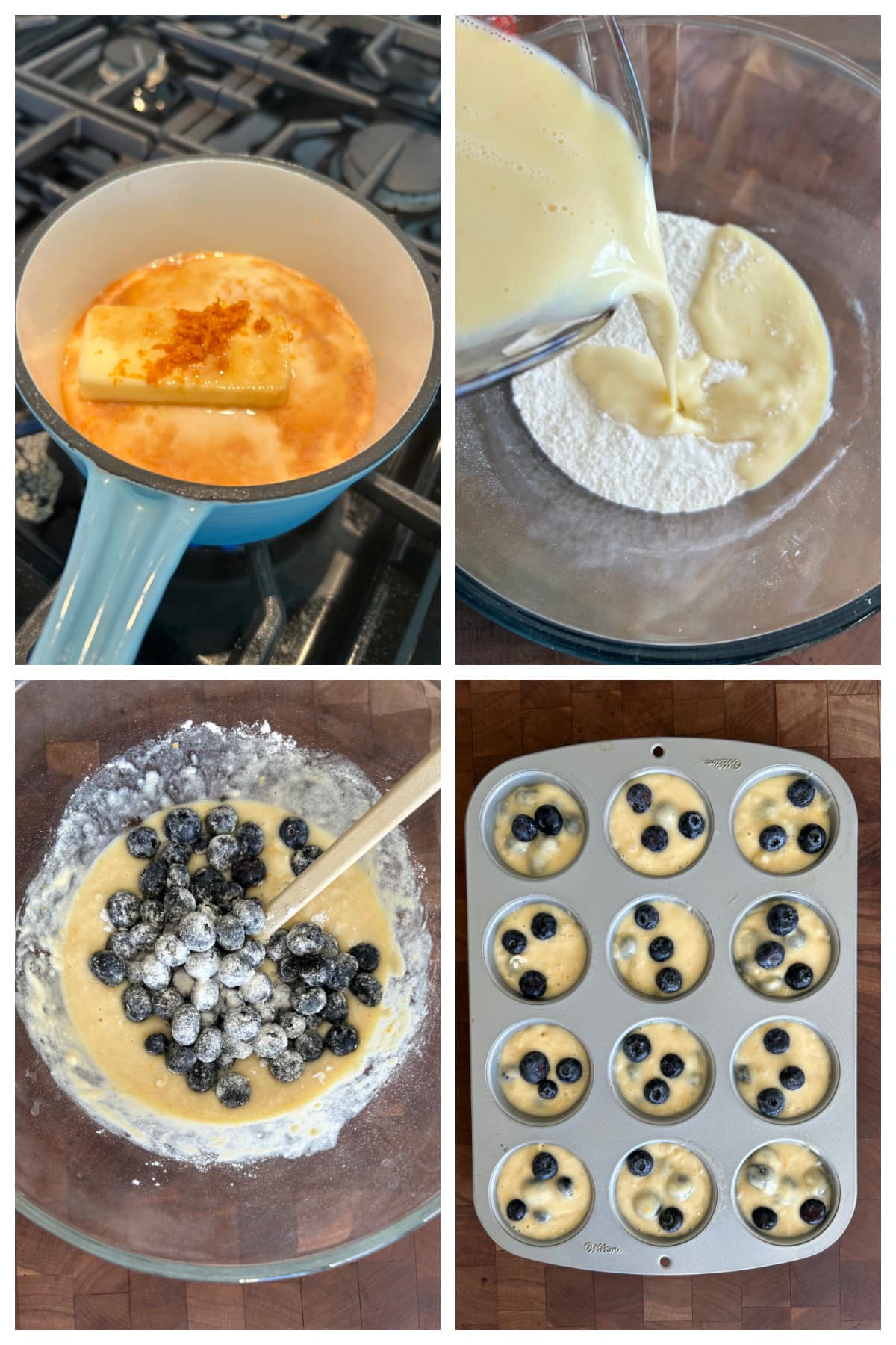 Old Fashioned Blueberry Muffins recipe from RecipeGirl.com four photos sharing how to make old fashioned blueberry muffins