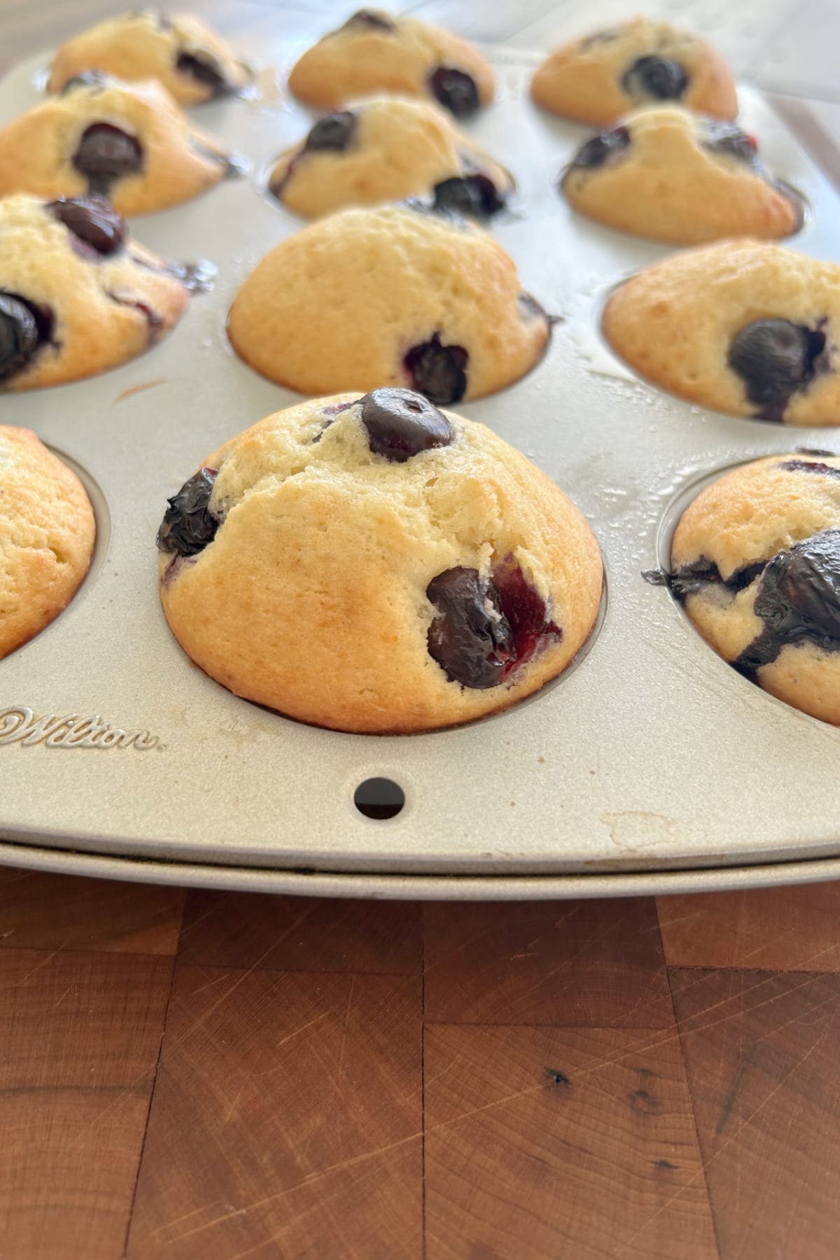 Old Fashioned Blueberry Muffins recipe from RecipeGirl.com old fashioned blueberry muffins in a muffin tin