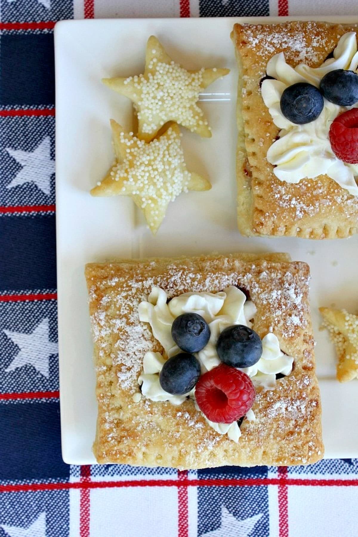 Red, White and Blue Patriotic Pastries recipe from RecipeGirl.com overhead shot of red white and blue pastries