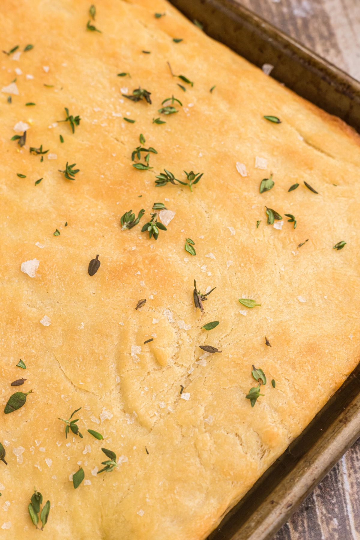 Salted Thyme Flatbread recipe from RecipeGirl.com salted thyme flatbread on pan