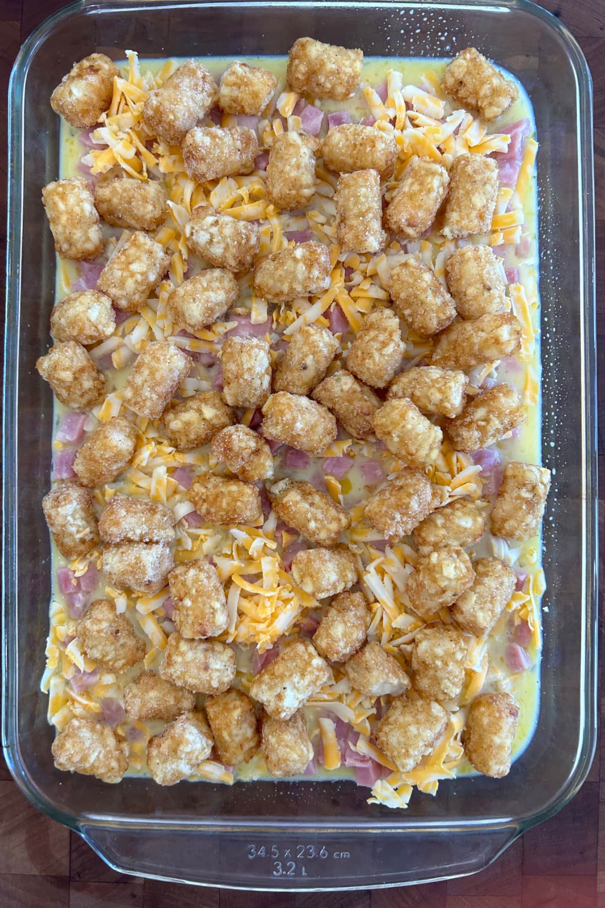 Tater Tot Breakfast Casserole recipe from RecipeGirl.com tater tot breakfast casserole ready for oven