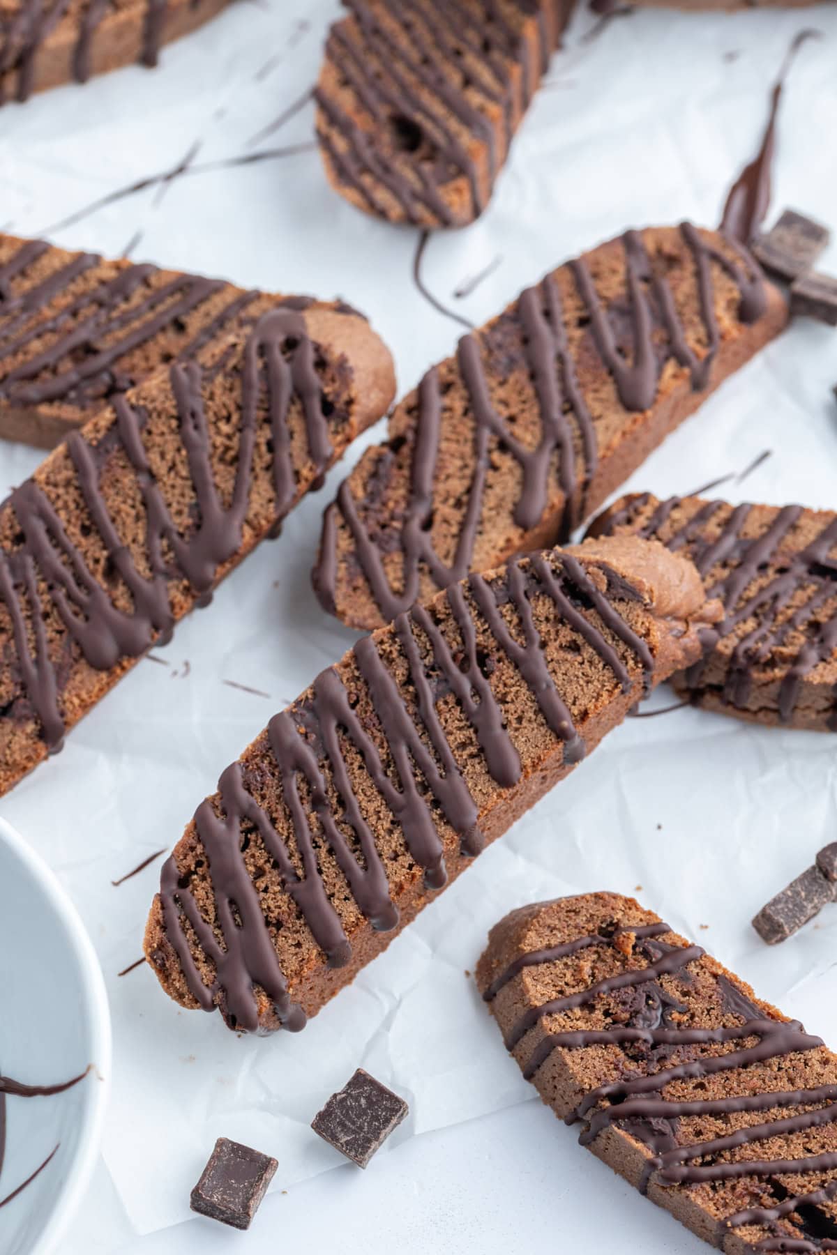 Triple Chocolate Biscotti recipe from RecipeGirl.com triple chocolate biscotti displayed