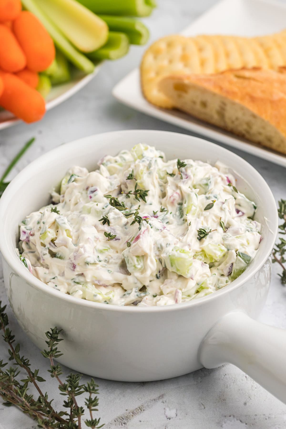 Vegetable Goat Cheese Spread recipe from RecipeGirl.com vegetable goat cheese spread in bowl